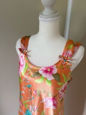 Victoria Secret PINK Floral Satin Slip Dress in Peach and Pink Chemise